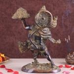 Vintage Brass Lord Hanuman Statue with Sanjeevani Mountain | 10.5" x 6.5" x 5" (26.7 x 16.5 x 12.7 cm) | 3.68 kg Sacred Art | Heritage Collection